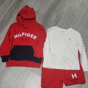 Tommy Hilfiger Red and White Kids Hoodie and Shirt Set
